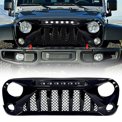 Front. AMERICAN MODIFIED - American Modified Gladiator Grille Compatible with 2007 to 2018 Jeep Wrangler JK - Glossy Black.