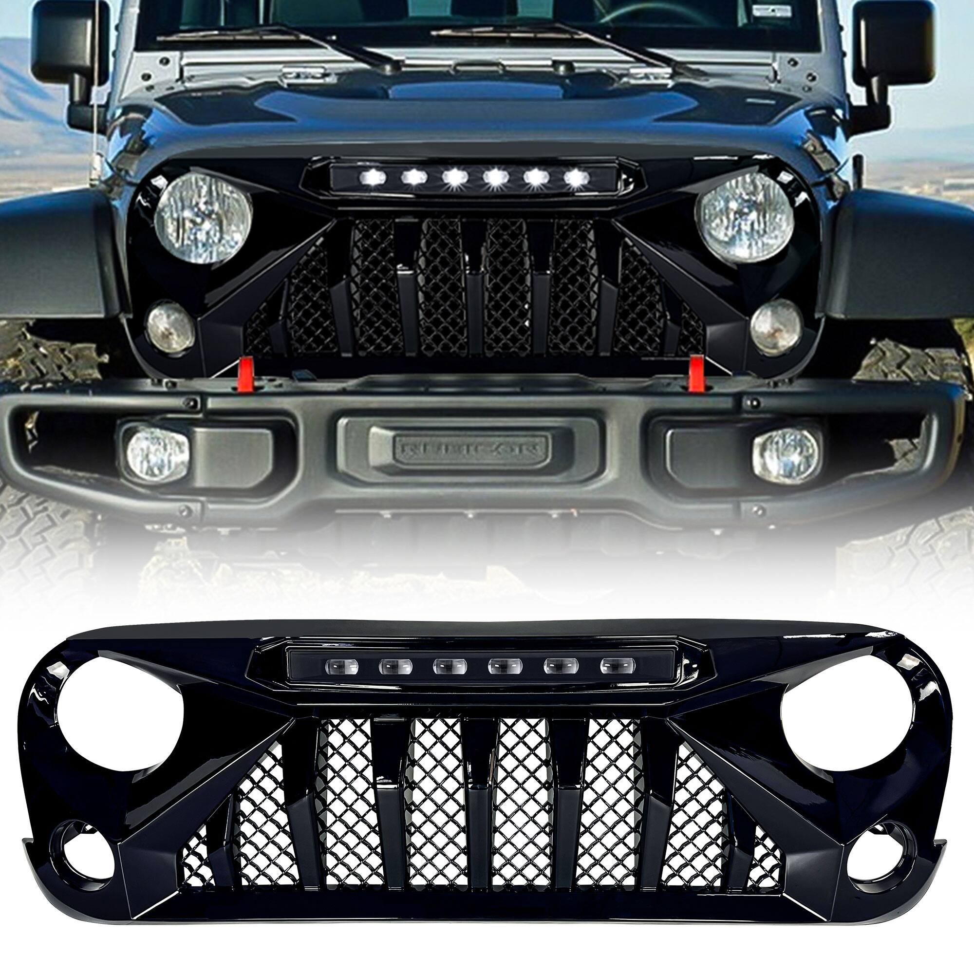Front. AMERICAN MODIFIED - American Modified Gladiator Grille Compatible with 2007 to 2018 Jeep Wrangler JK - Glossy Black.
