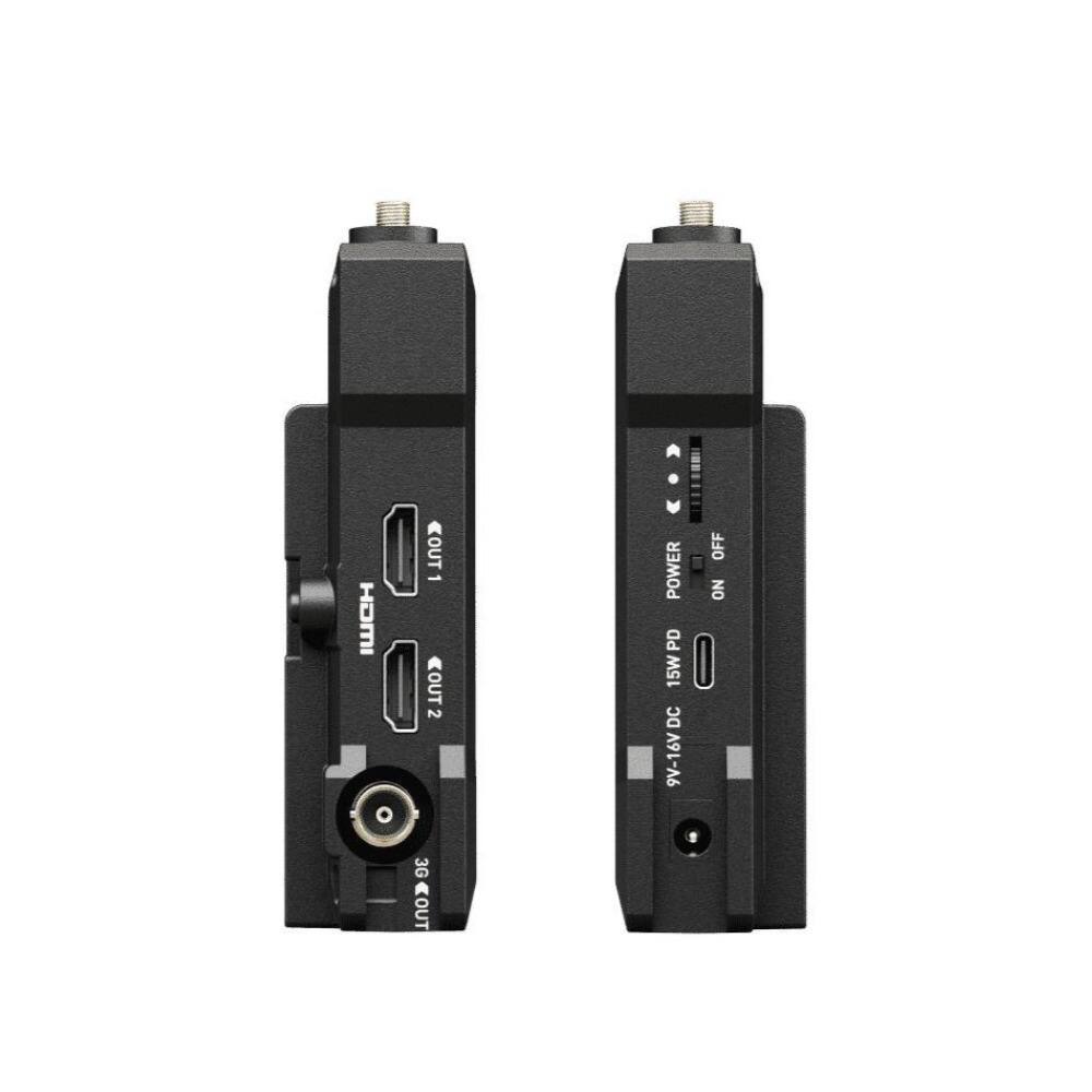 Sure, here is the corrected and grouped text from the image:

**Left Device:**
- HDMI
- OUT 1
- OUT 2
- 3G COUT
- POWER PD 15W DC 9V-16V DC

**Right Device:**
- HDMI
- OUT 1
- OUT 2
- 3G COUT
- POWER PD 15W DC 9V-16V DC
- ON/OFF