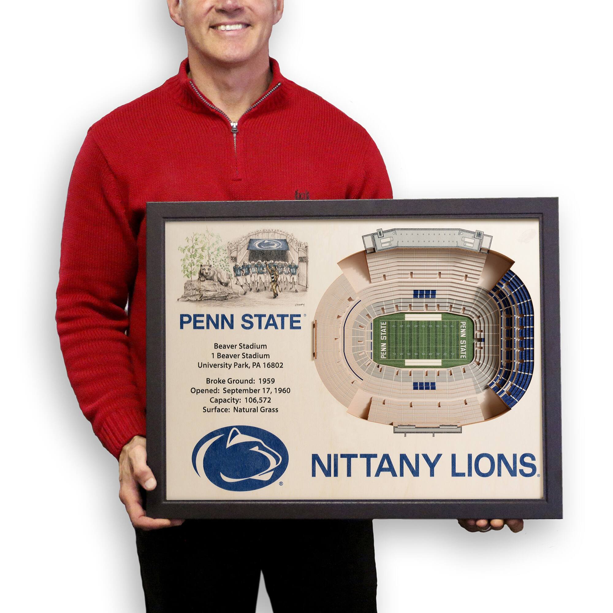 PENN STATE  
Beaver Stadium  
1 Beaver Stadium  
University Park, PA 16802  
Broke Ground: 1959  
Opened: September 17, 1960  
Capacity: 106,572  
Surface: Natural Grass  

NITTANY LIONS