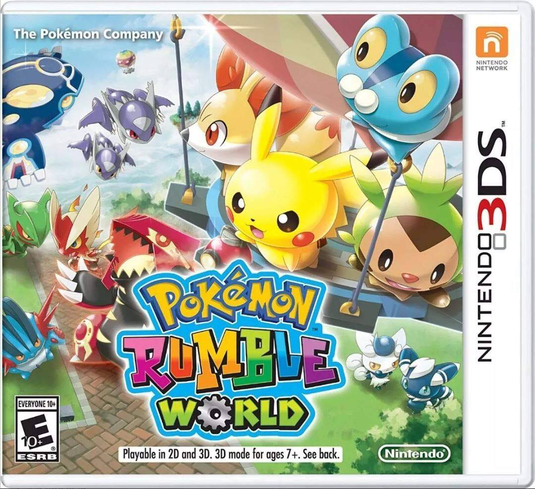 The Pokémon Company  
Pokémon Rumble World  
Nintendo 3DS  
Playable in 2D and 3D. 3D mode for ages 7+. See back.  
Nintendo Network  
Nintendo  
ESRB: Everyone 10+ - E10+ (Everyone 10+)