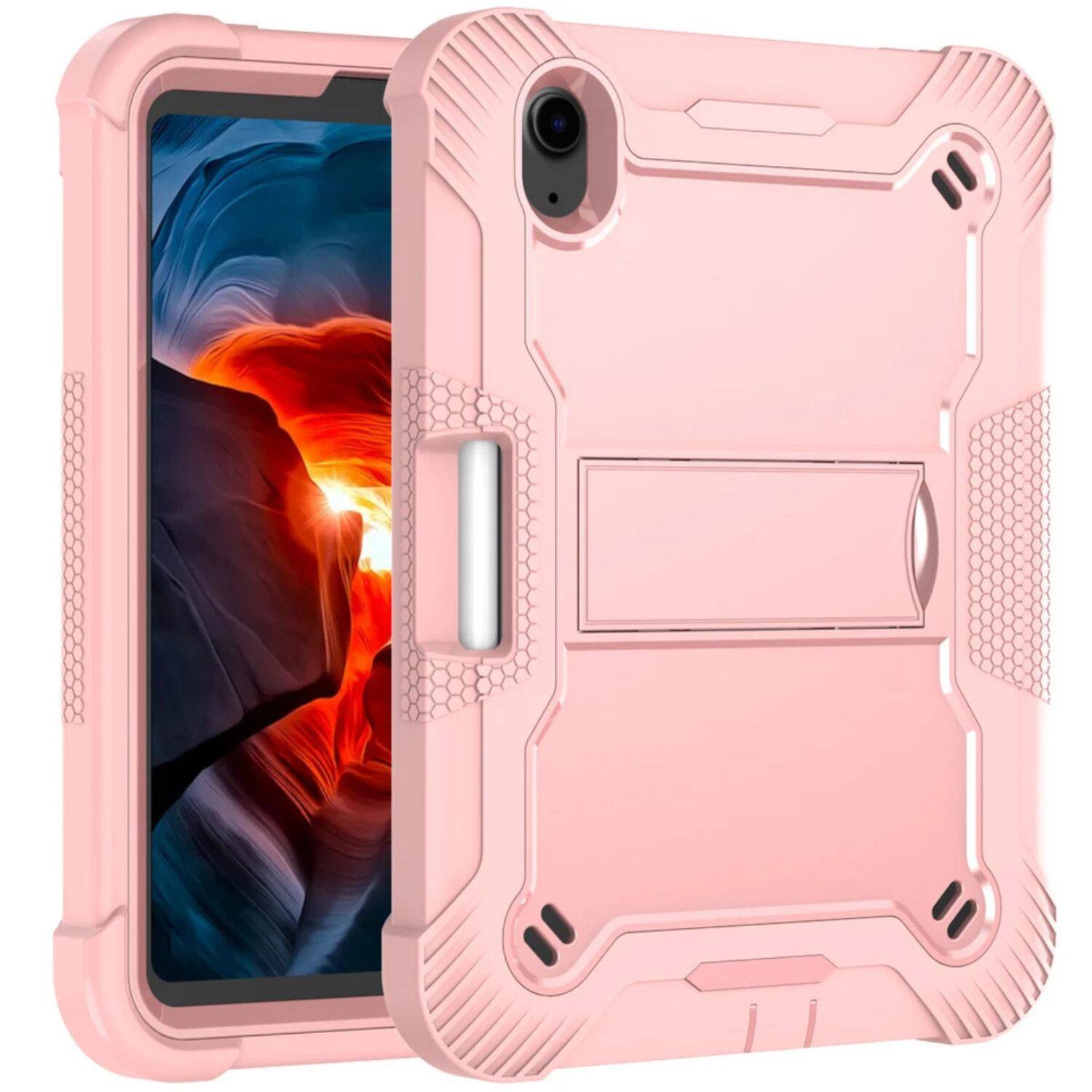 Front. Home Collection - Shockproof Case for iPad (A16) 11th Gen 11″ 2025 – Heavy Duty Rugged Stand Cover - Rose Gold.