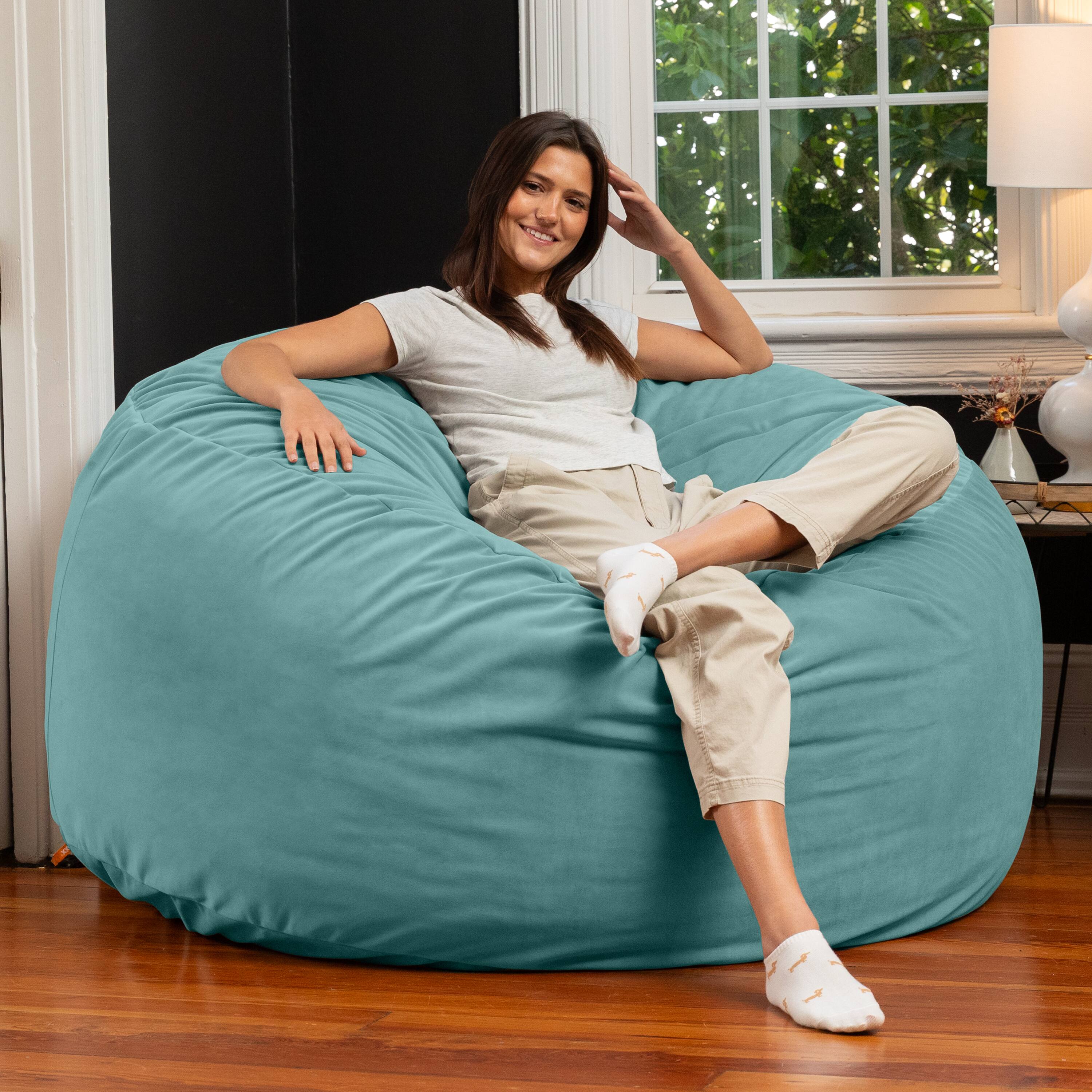 Alt View 1. Jaxx - Jaxx 5 Foot Saxx - Large Round Bean Bag Chair for Adults - Lush Velvet Turquoise - Lush Velvet Turquoise.