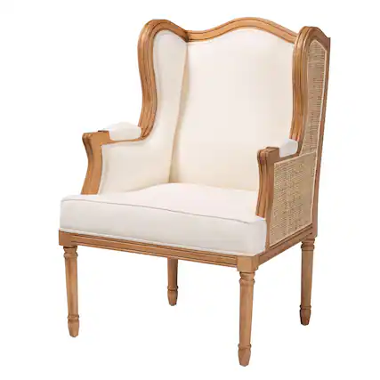 Front. bali & pari - Rachana Traditional French Fabric and Honey Oak Finished Wood Accent Chair - Beige/Honey Oak.