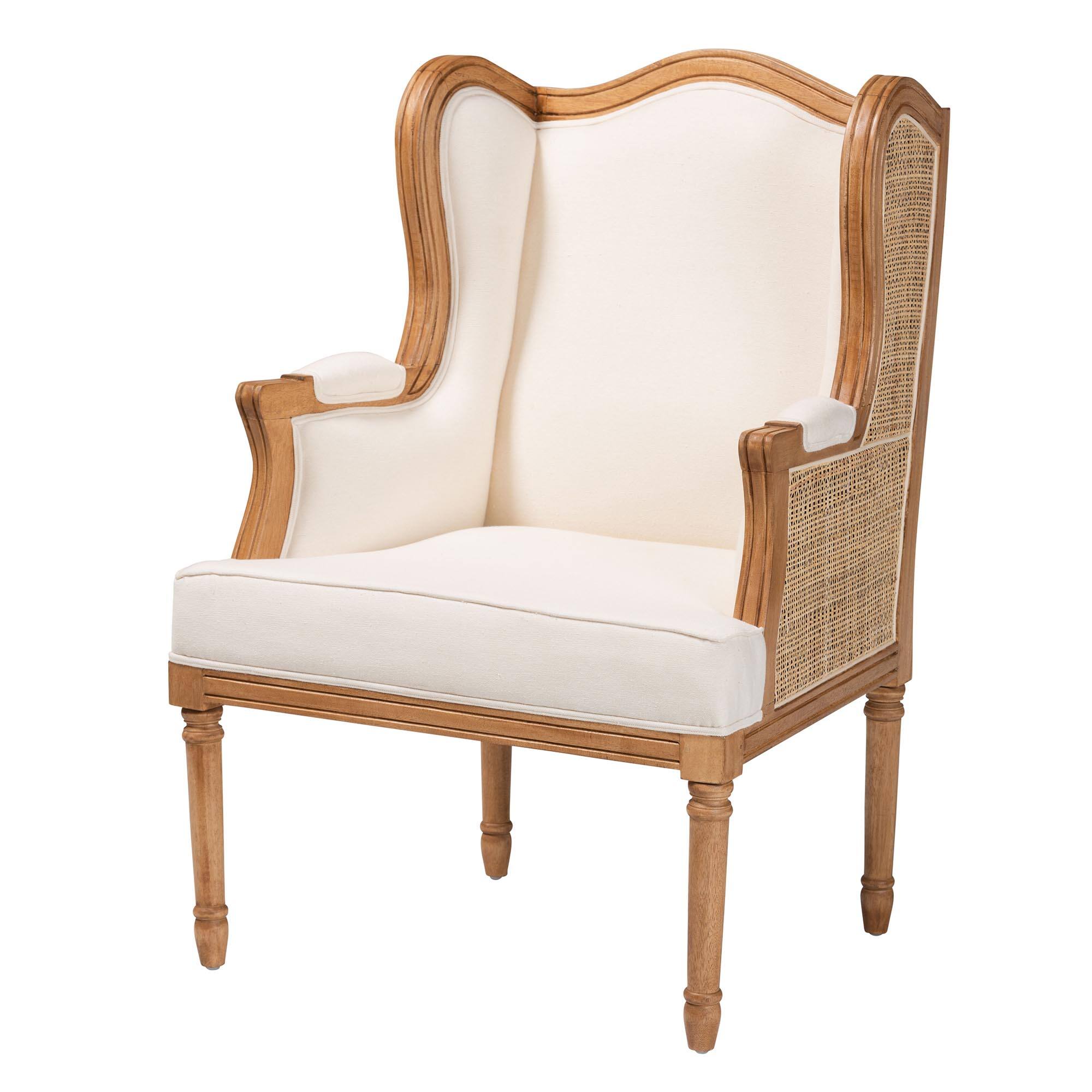 Front. bali & pari - Rachana Traditional French Fabric and Honey Oak Finished Wood Accent Chair - Beige/Honey Oak.