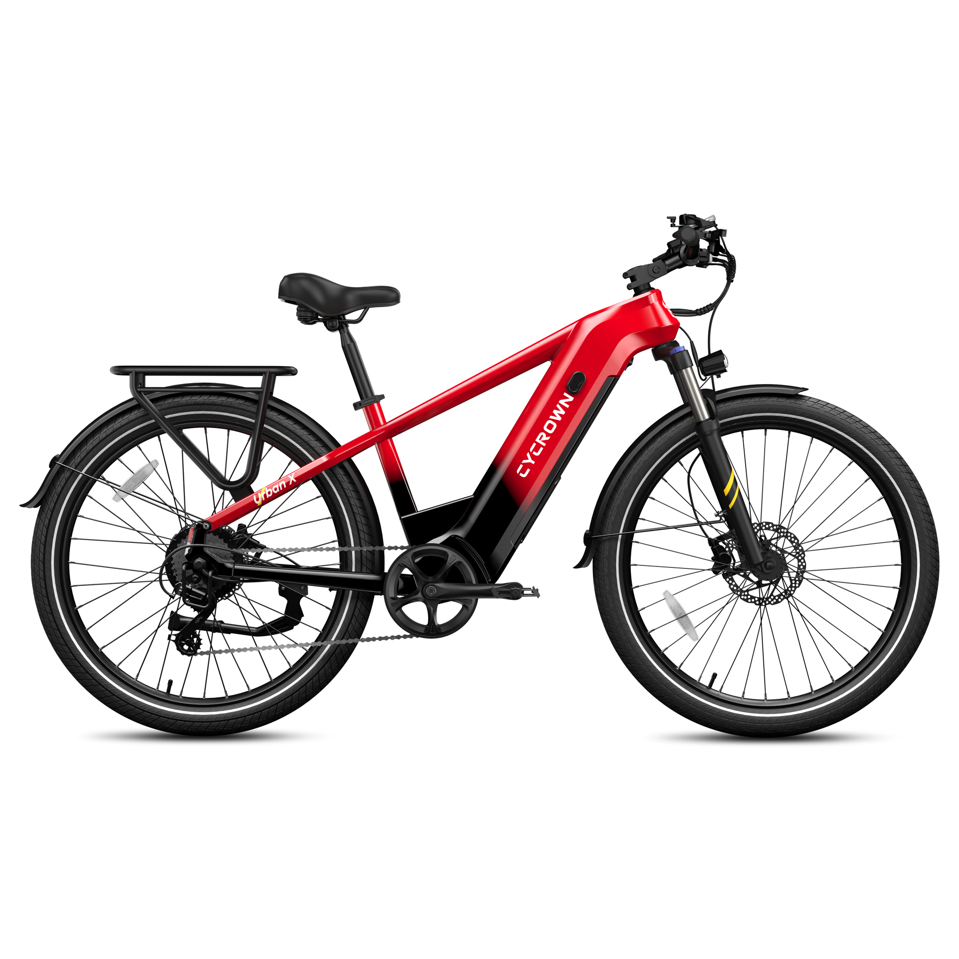 Left. CYCROWN - Urban X Commuter Ebike(1000W Motor , 20MPH Top Speed , 90Miles Range , 48V 20Ah Battery) - Volcanic Red.