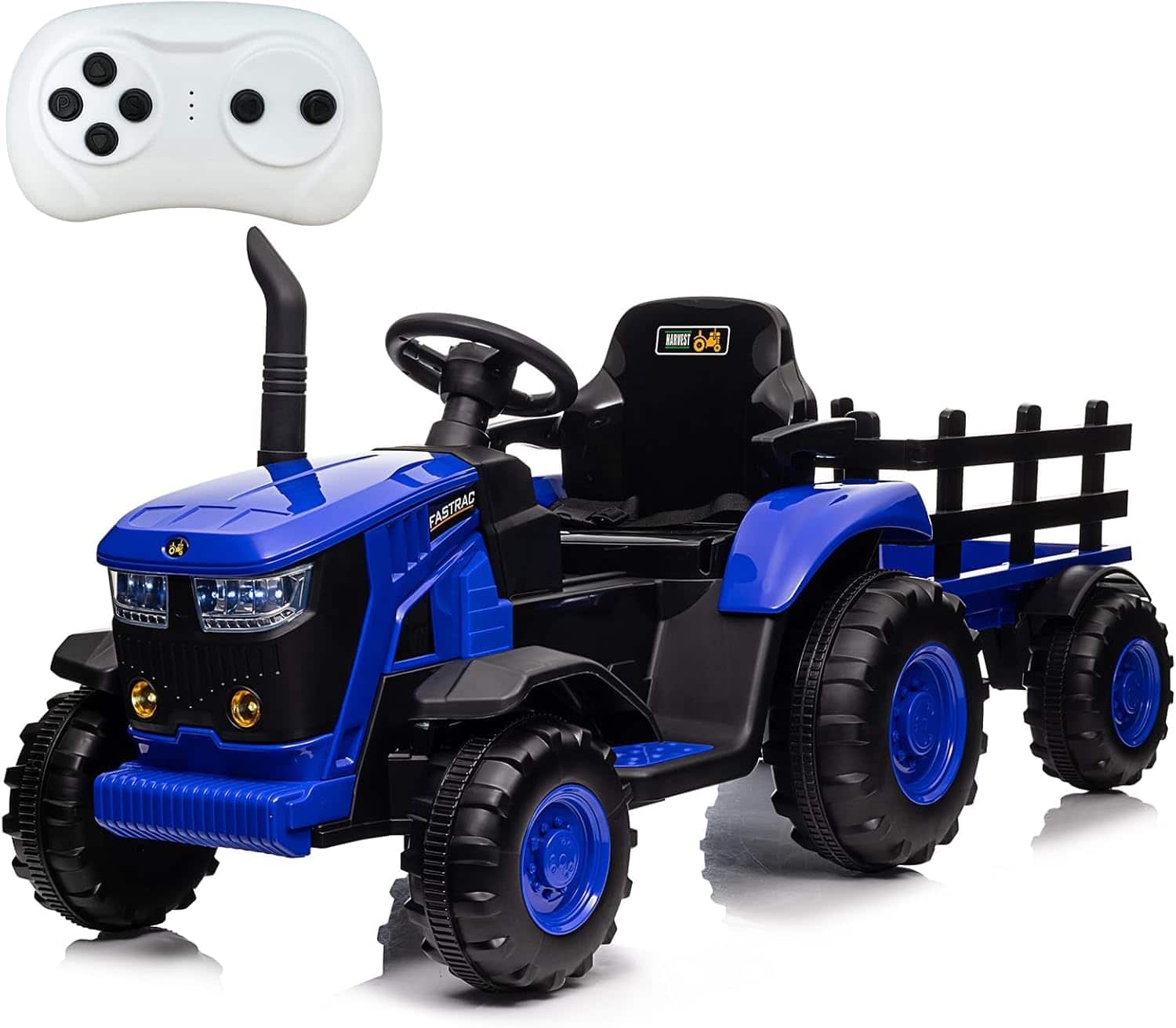 Homhougo - 12V Kids Ride On Tractor with Detachable Trolley & Remote Control, Electric Toy - Blue