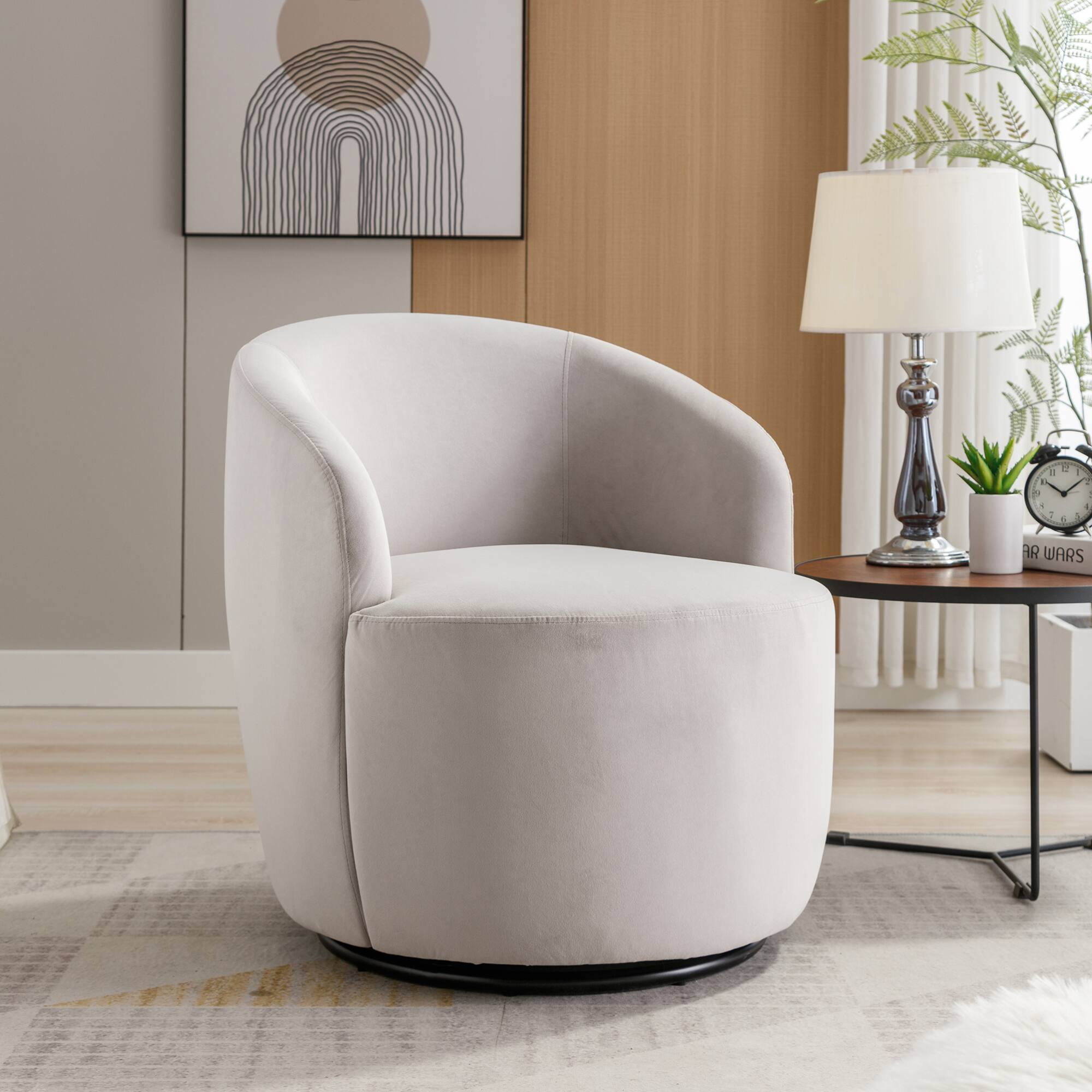 Front. GOODSILO - Contemporary Velvet Swivel Accent Armchair with Ergonomic Design and 360-Degree Rotation - Gray.