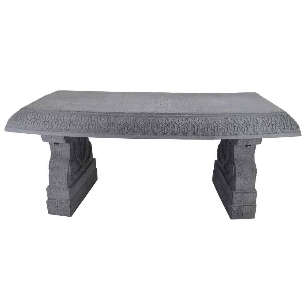 Left. Hivvago - Outdoor Fiber-Clay Garden Bench in Grey Stone Finish - Gray.