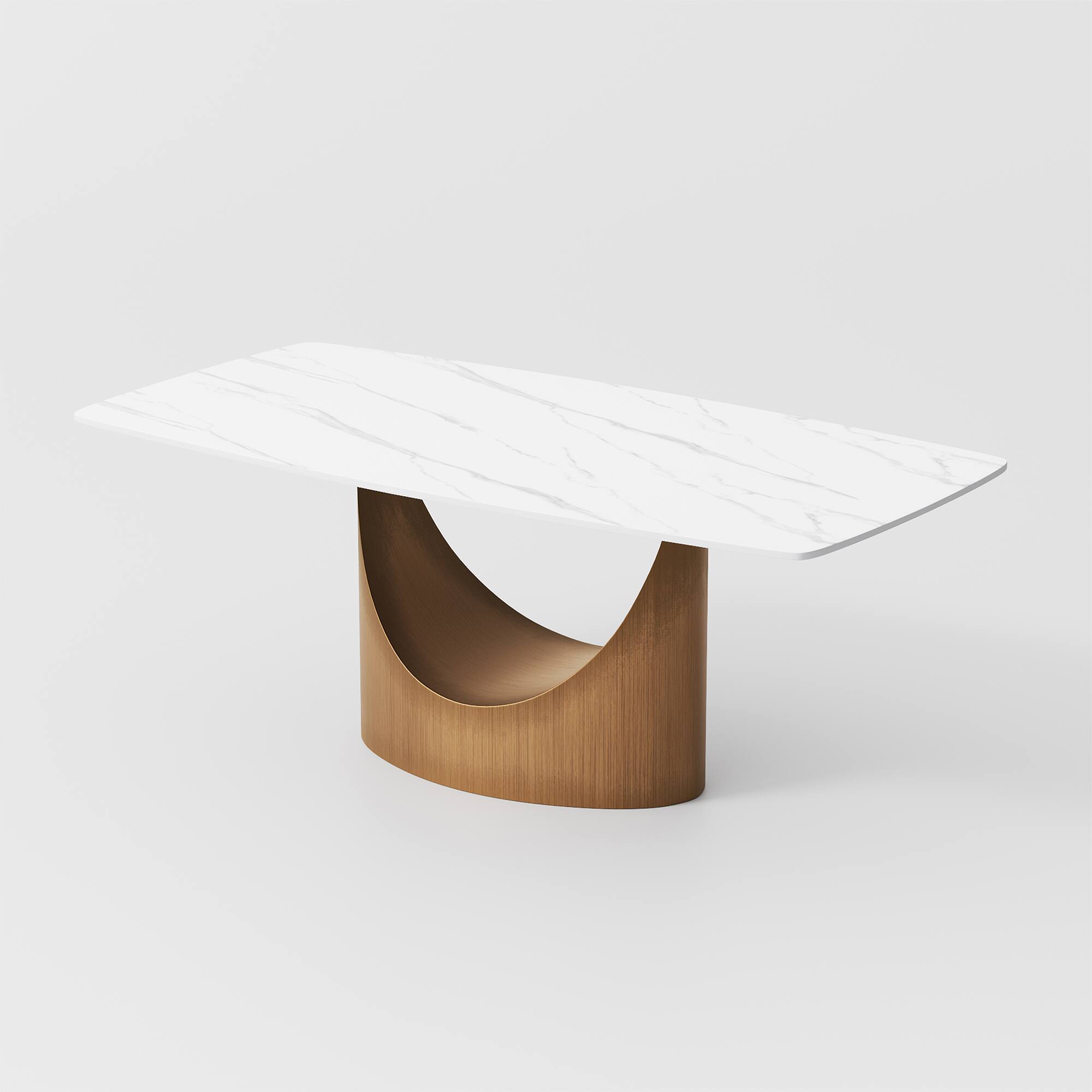 Alt View 8. POVISON - 63" Modern Minimalist Dining Table for 4, White Rectangular Matte Sintered Stone Tabletop, Bronze Carbon Steel Leg - Matte White Sintered Stone with Bronze.