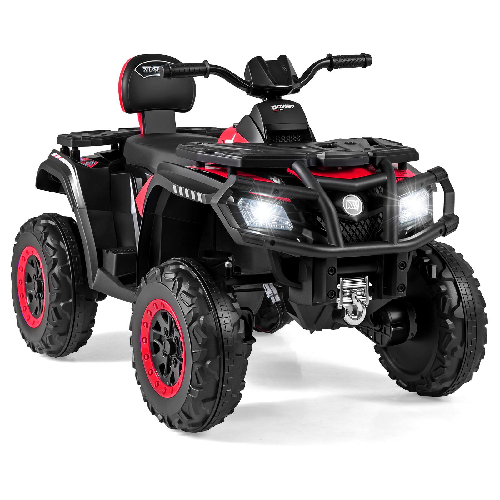 Gymax - 24V 2-Seater 4-Wheeler Quad Electric Vehicle w/ 4 Motors Soft Start LED Lights - Red