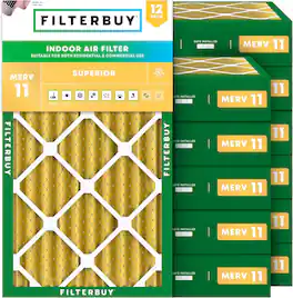 Filterbuy - 19x27x4 MERV 11 Pet & Allergy Defense, Electrostatic Pleated HVAC AC Furnace Air Filters Replacement (12-Pack) - Gold