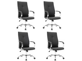 LeisureMod - Set of 4 Sonora Modern High-Back Leather Computer Office Chair with Adjustable Height and Swivel for Home Office - Black
