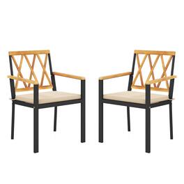 Gymax - Patio Dining Chairs Set of 2 Metal Outdoor Chairs w/ Removable Padded Cushions - Black, Natural