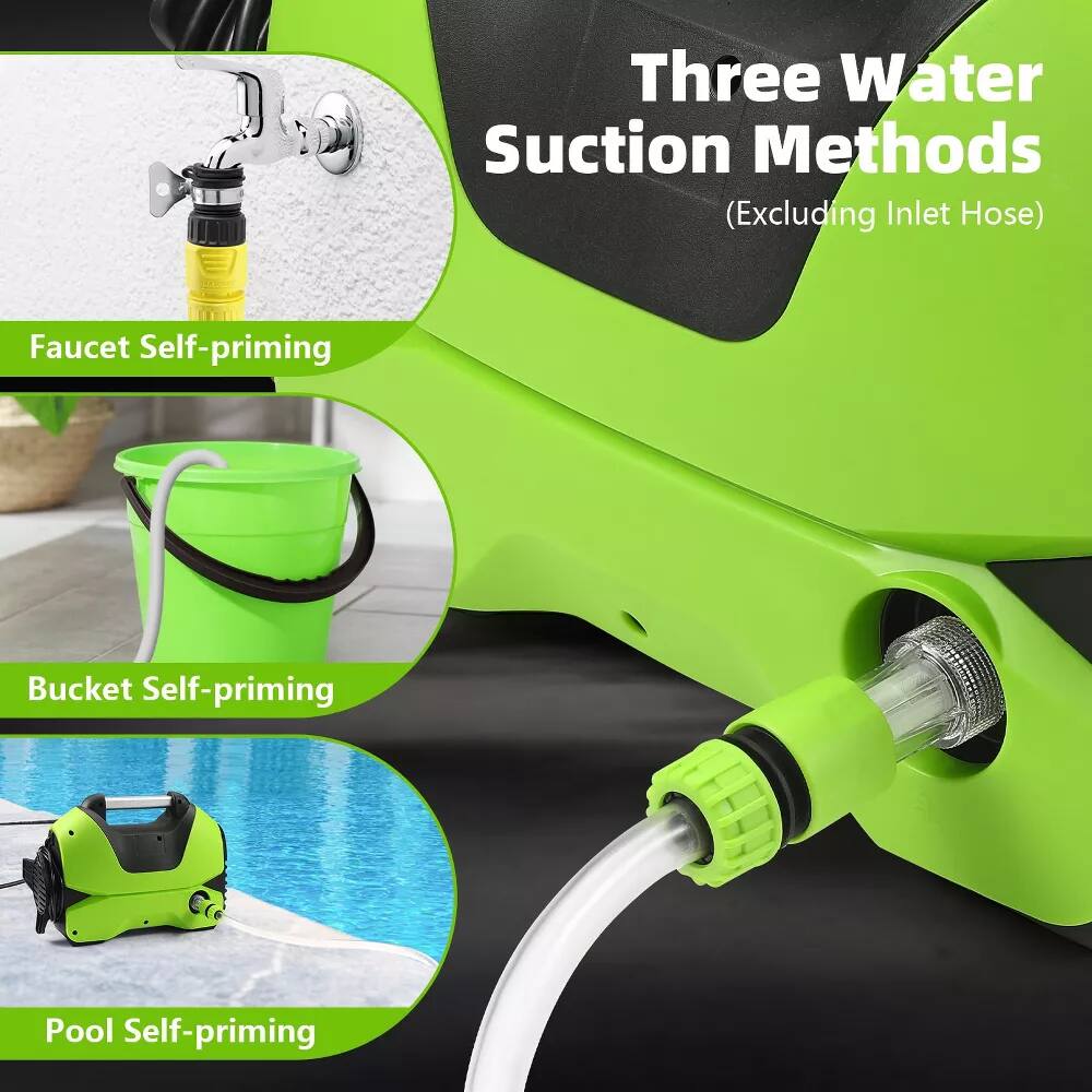 Three Water Suction Methods  
(Excluding Inlet Hose)  

- Faucet Self-priming  
- Bucket Self-priming  
- Pool Self-priming