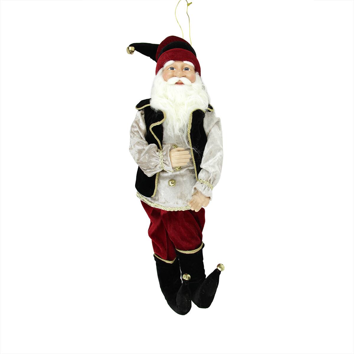 Front. Northlight - Whimsical Poseable Elf with Jingle Bells Hanging Christmas Figure - 22" - Black.