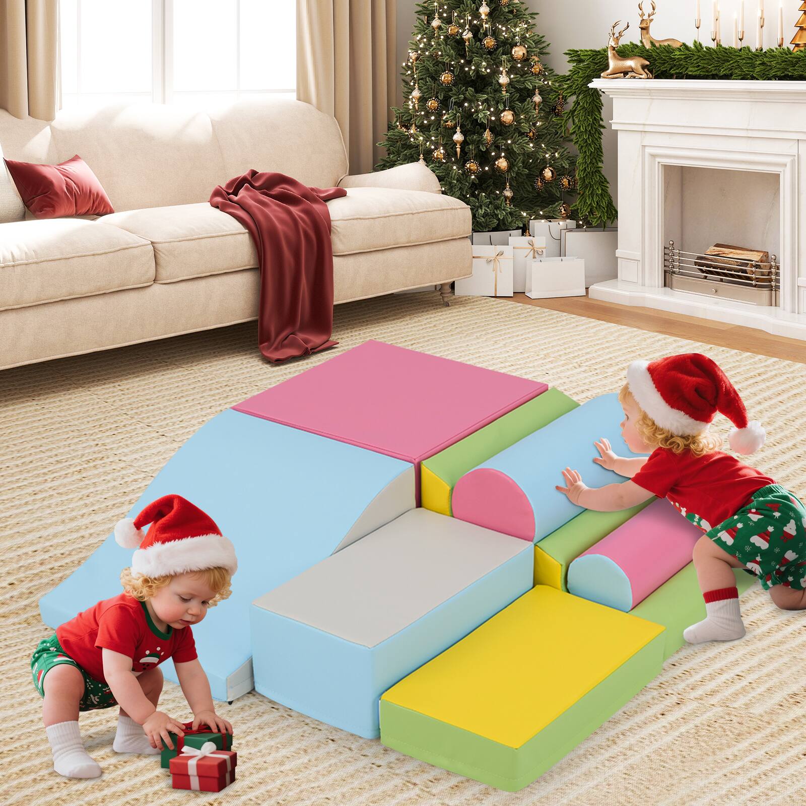 Alt View 3. Gymax - Gymax 7 Pcs Toddler Climbing Blocks w/Hook Loop Fasteners Waterproof PU Leather Cover - Colorful.