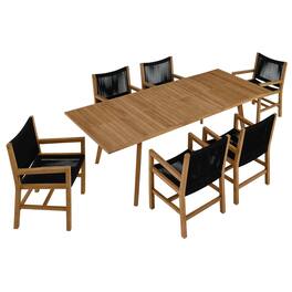 Modway - Vienna 7-Piece Outdoor Teak and Rope Dining Set with Armchairs - Natural Black