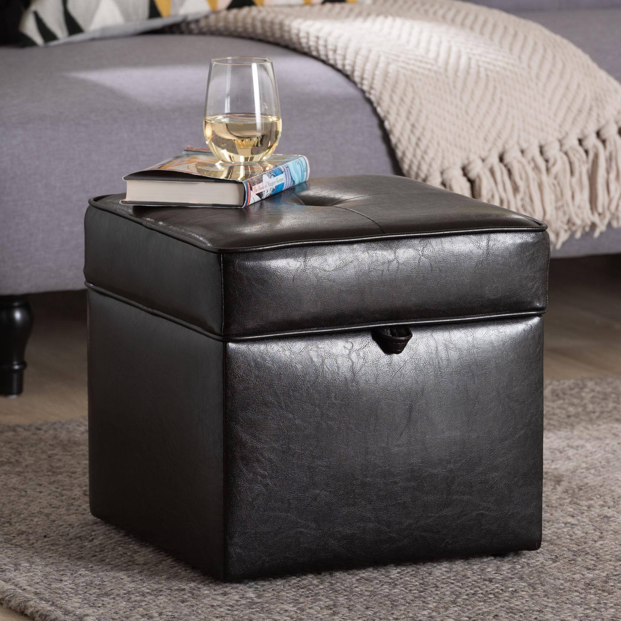 Alt View 4. Baxton Studio - Sydney Brown Modern Ottoman - Storage Ottoman - Dark Brown.