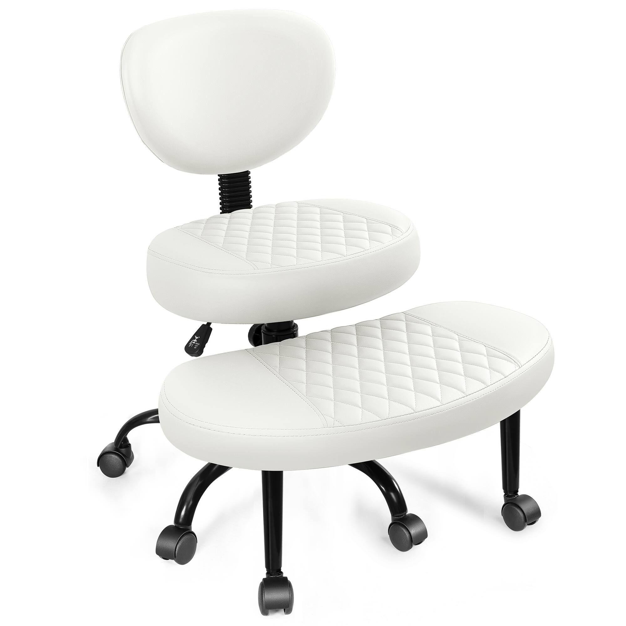 Alt View 5. KERDOM - Cross-Legged Meditation Office Chair, Adjustable Height Yoga Kneeling Chair with Wheels PU Leather, ADHD-Friendly - White.