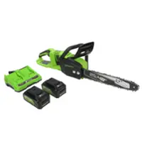 Greenworks - 24V 14” Brushless Cordless Chainsaw (2 4.0 Ah Batteries Dual-Port Rapid Charger Included) - Green - Front_Zoom