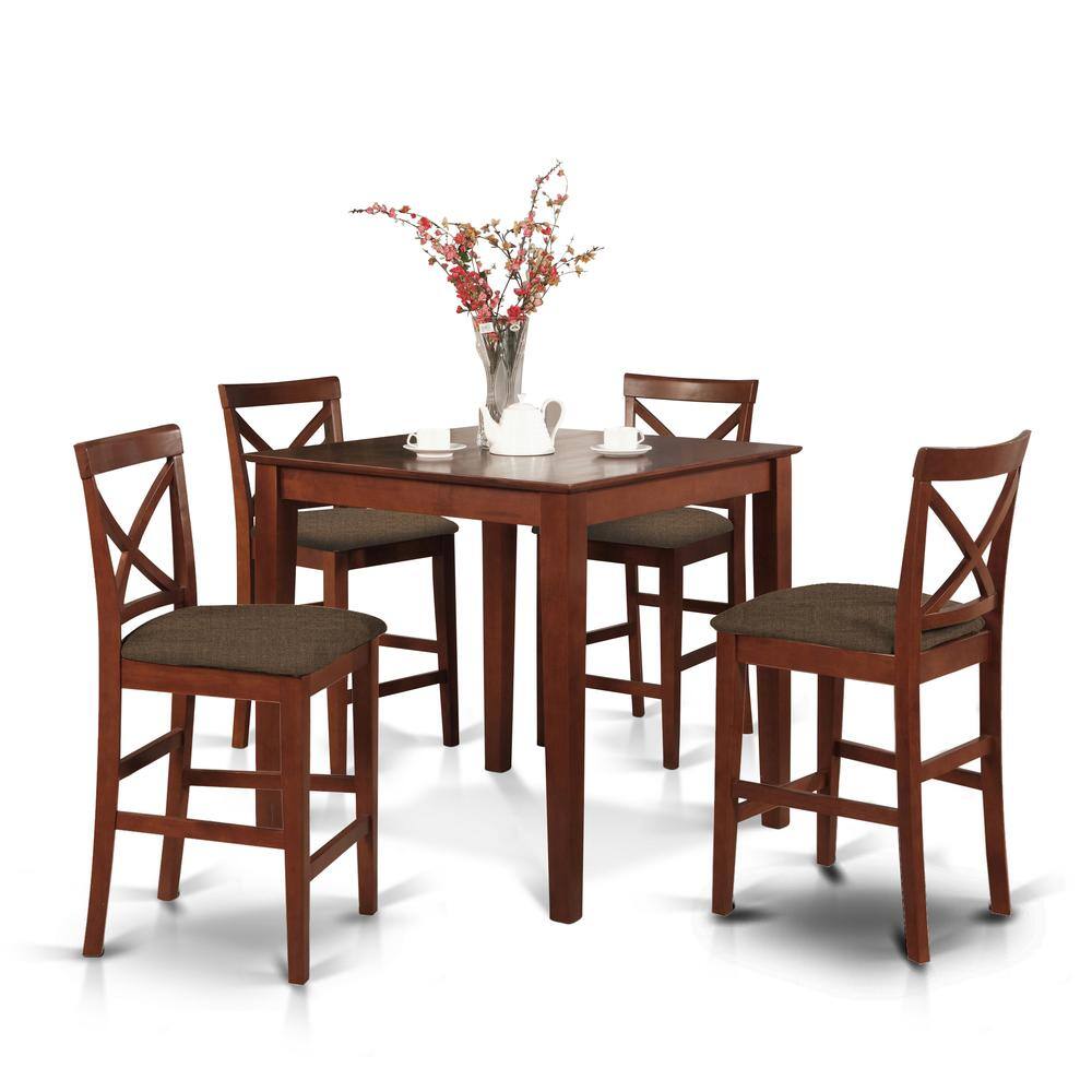 Back. East West Furniture - PUBS5-BRN-C 5 Pc counter height Dining set-gathering Table and 4 counter height Chairs - Brown.