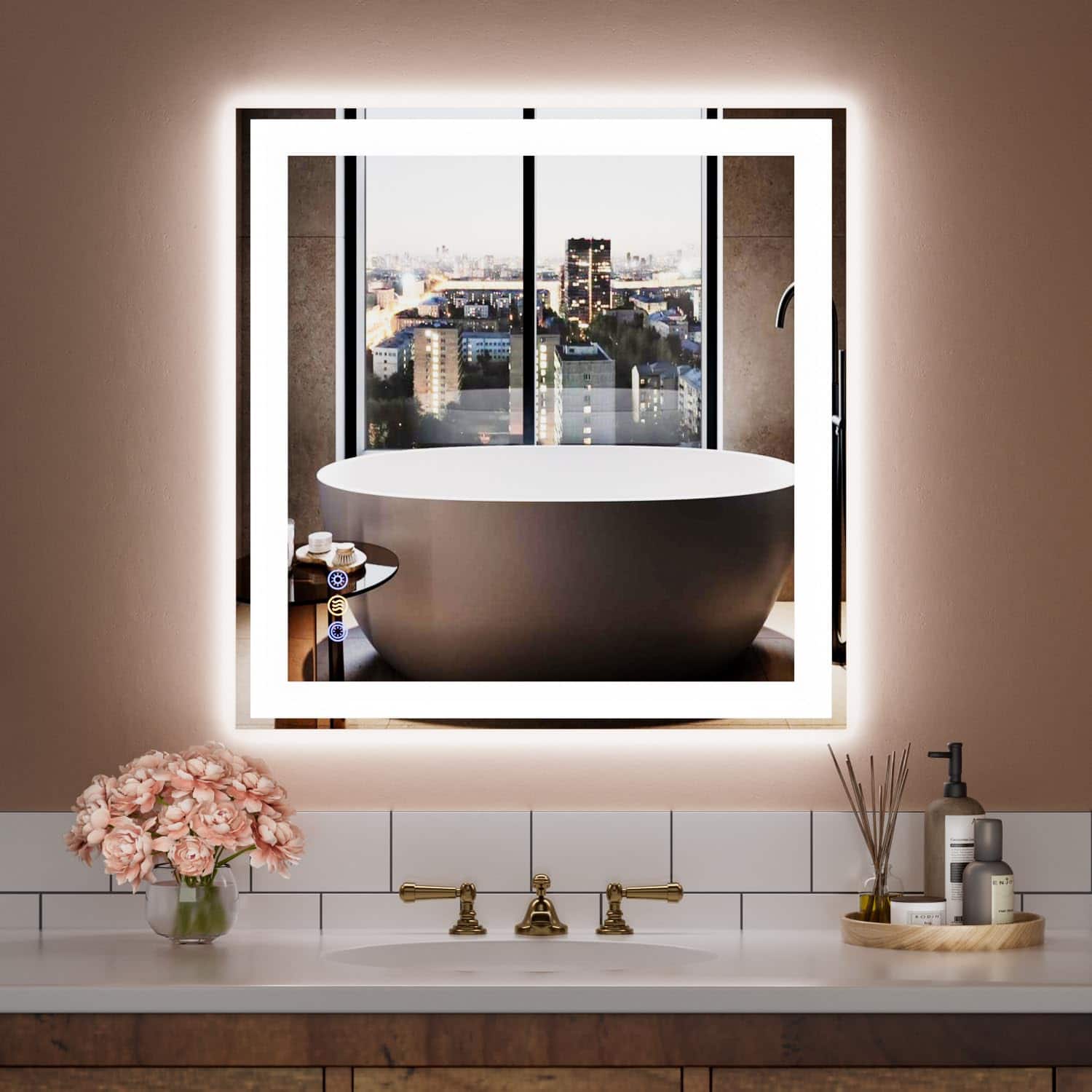 Comfort Essence - 24"x 32" Led Mirror For Bathroom Front And Backlit Controlled Separately Smart Wall Vanity With Lights St - 36"L x 36"W