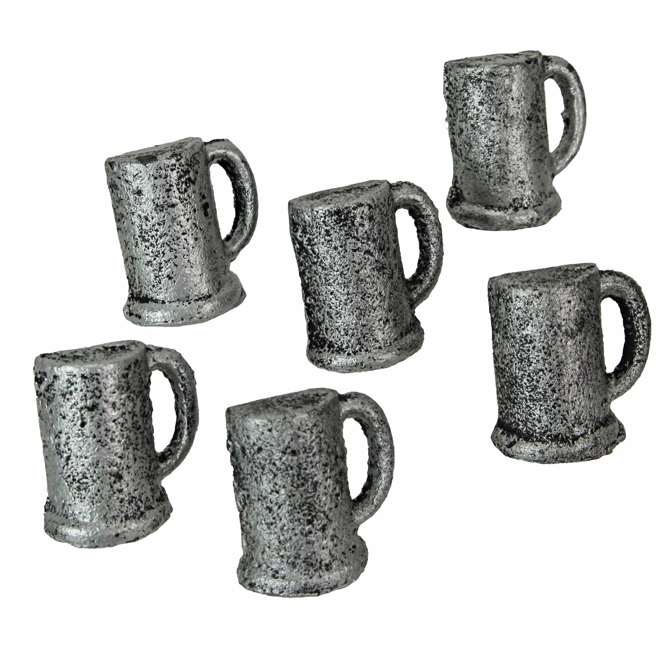 Zeckos - Antique Finish Cast Iron Beer Mug Cabinet Knob Drawer Pulls Set of 6 - Silver