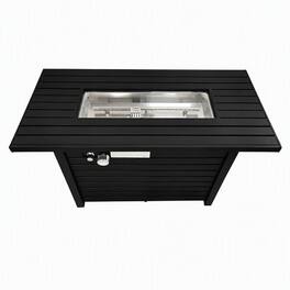 RYHNUYNE - 42"W x 25" H Steel Outdoor Fire Pit Table with Lid, Rectangular Patio Firepit for Backyard & Deck - Black