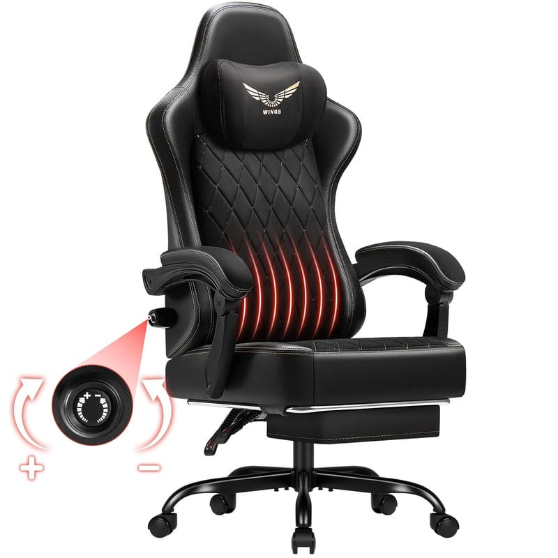 Front. Homall - Adjustable Lumber Support Gaming Chair Ergonomic Reclining Office Chair Video Game Chair with Footrest for Adults - BLACK.