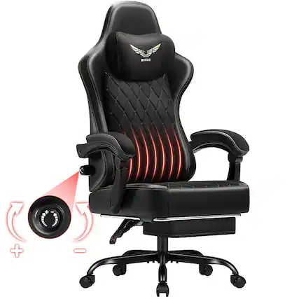 Front. Homall - Adjustable Lumber Support Gaming Chair Ergonomic Reclining Office Chair Video Game Chair with Footrest for Adults - BLACK.
