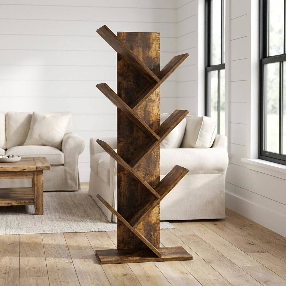 Angle. FurniFact - Wood Bookcase with Sturdy Construction and Elegant Finish - Amber Pine.