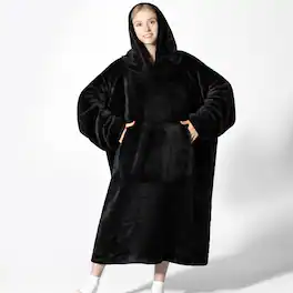 Sweet Home Collection - Oversized Wearable Adult Blanket with Sleeves and Hood - Black