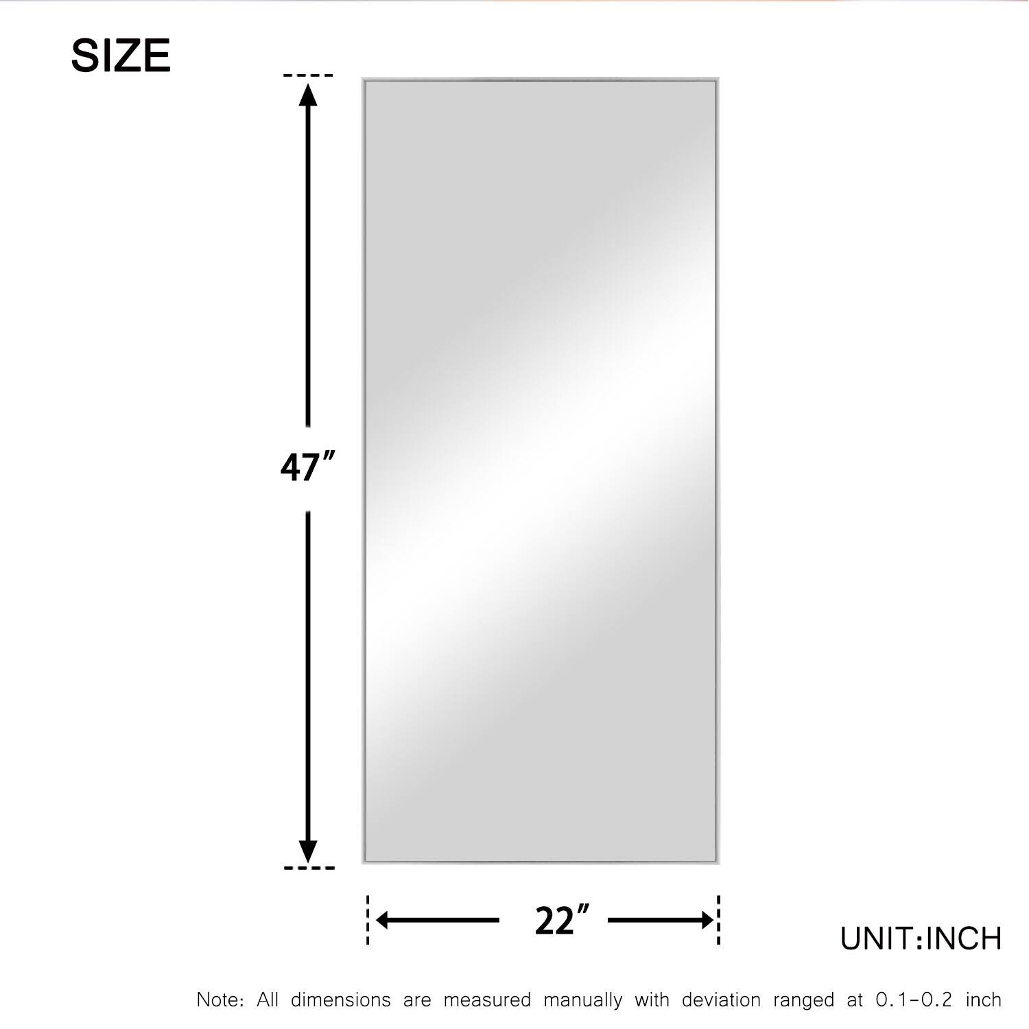 SIZE  
47"  
22"  
UNIT: INCH  

Note: All dimensions are measured manually with deviation ranged at 0.1-0.2 inch