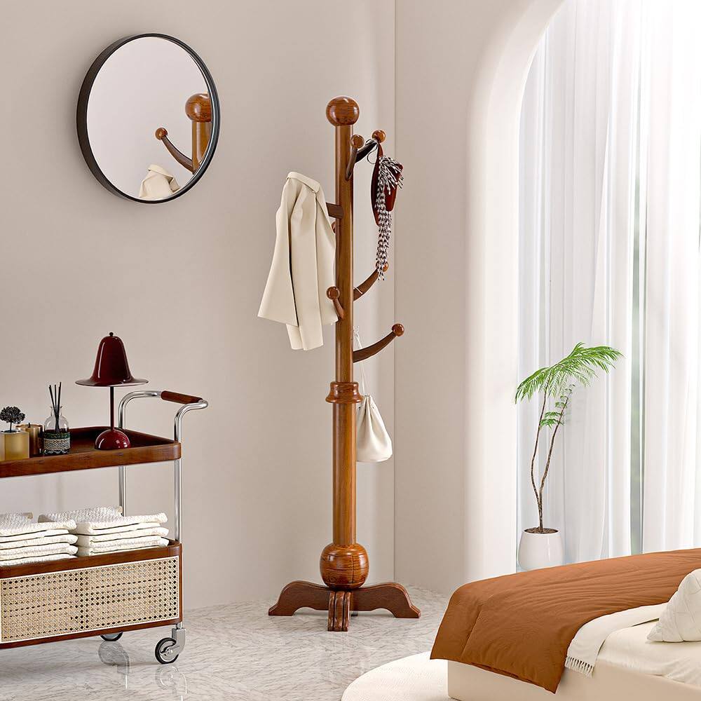 Alt View 7. Hirose Alice - Hall Tree Freestanding Wood Tree Rack with Coat Rack with Stable Sphere Base Wooden Coat Rack Stand Load lb... - Black.