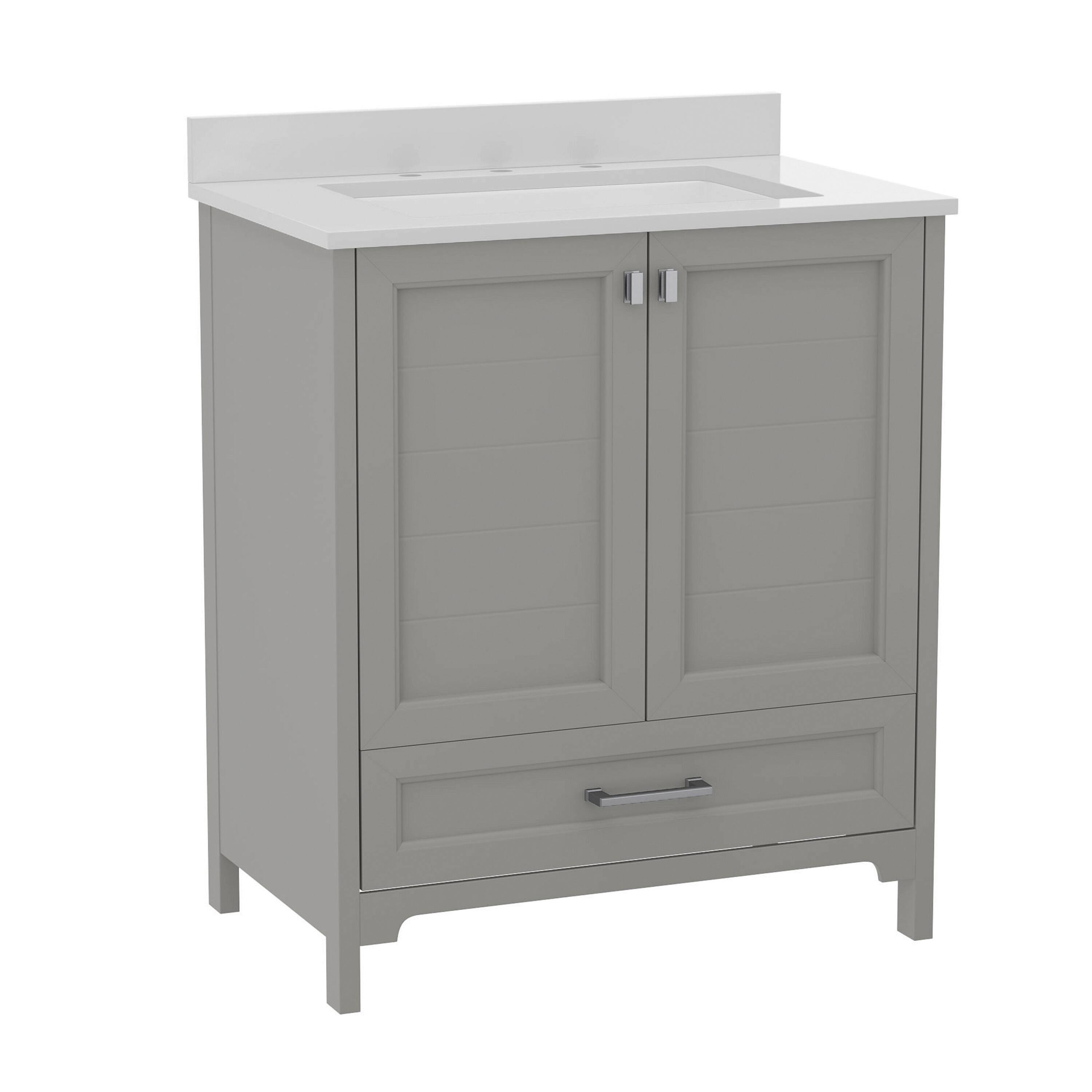 Alt View 1. Emma + Oliver - Bathroom Vanity w/ Ceramic Undermount Sink, Cabinet, Bottom Drawer - Gray.