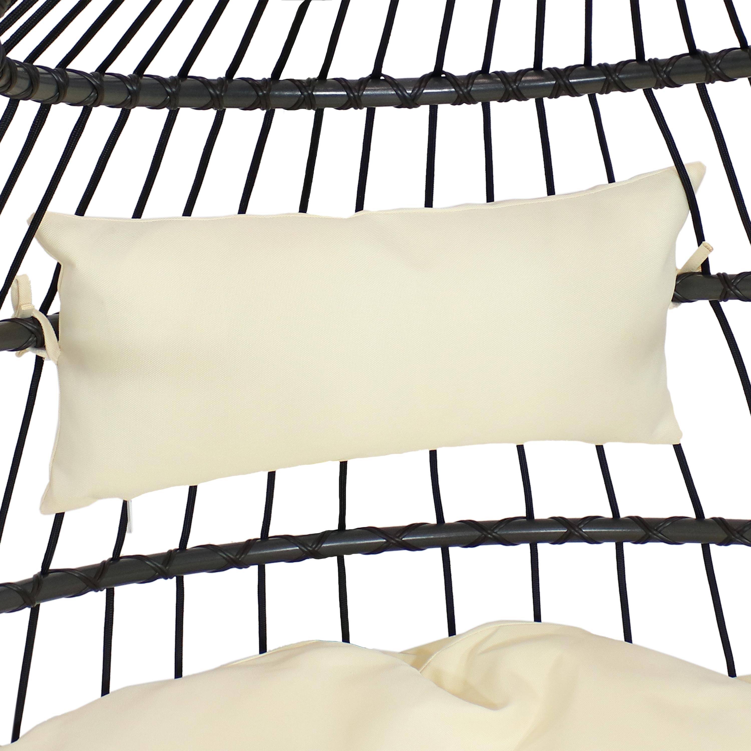 Alt View 6. Sunnydaze - Resin Wicker Hanging Egg Chair with Steel Stand/Cushions - Cream Cushions.