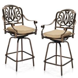 SlickBlue - Outdoor Aluminum Bar Stools with 360° Swivel, Weatherproof Design, Set of 2 for Patio, Deck, or Poolside - Bronze