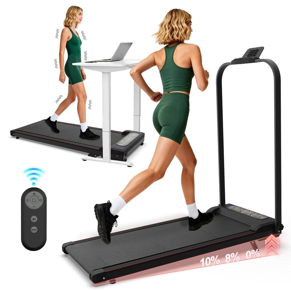 Alt View 6. Loheer - Loheer Foldable Under Desk Treadmill with Incline, Walking Pad with Handlebar and Remote for Home Office - Black.