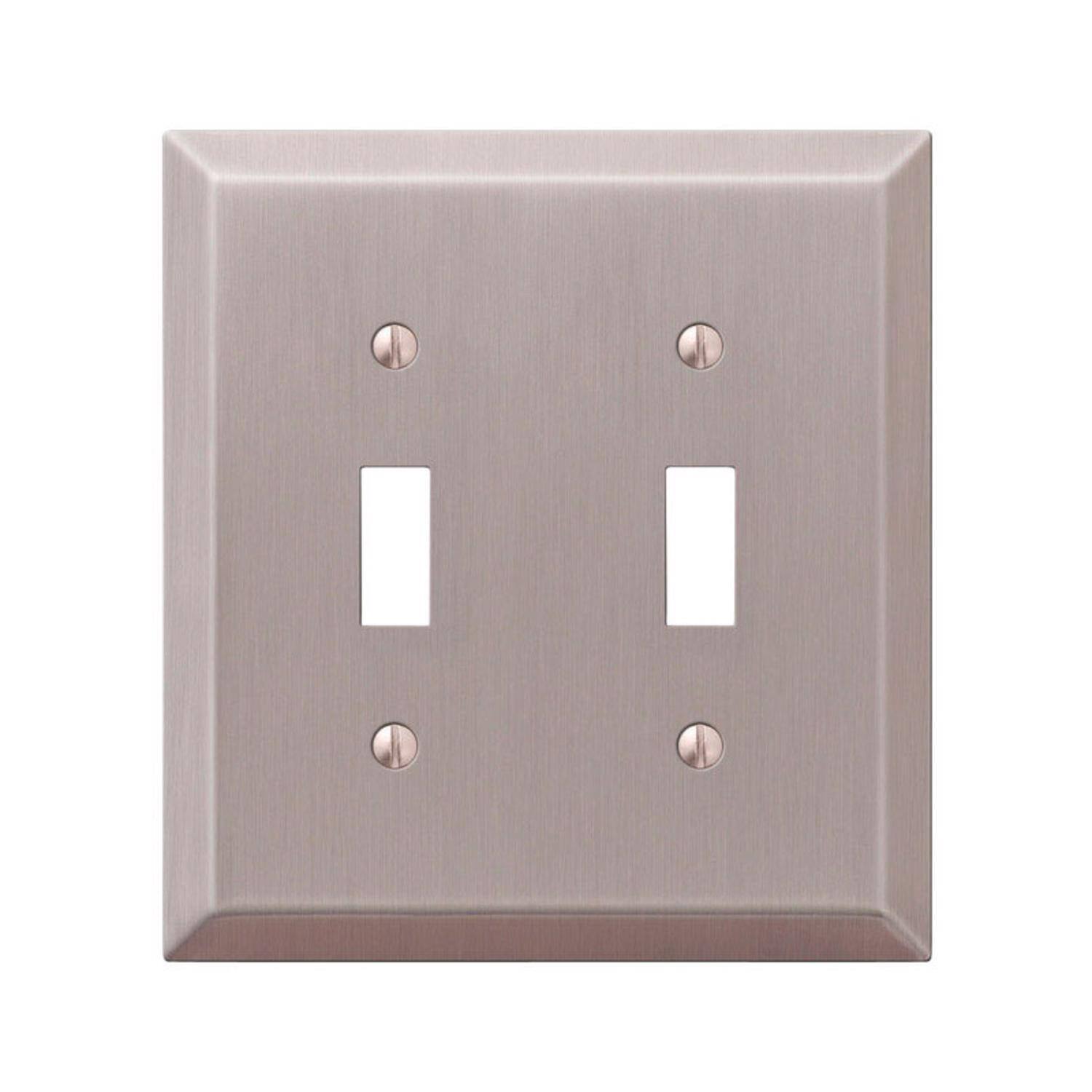 Angle. AMERELLE - Amerelle Century Brushed Nickel 2 gang Stamped Steel Toggle Wall Plate 1 pk - Nickel.