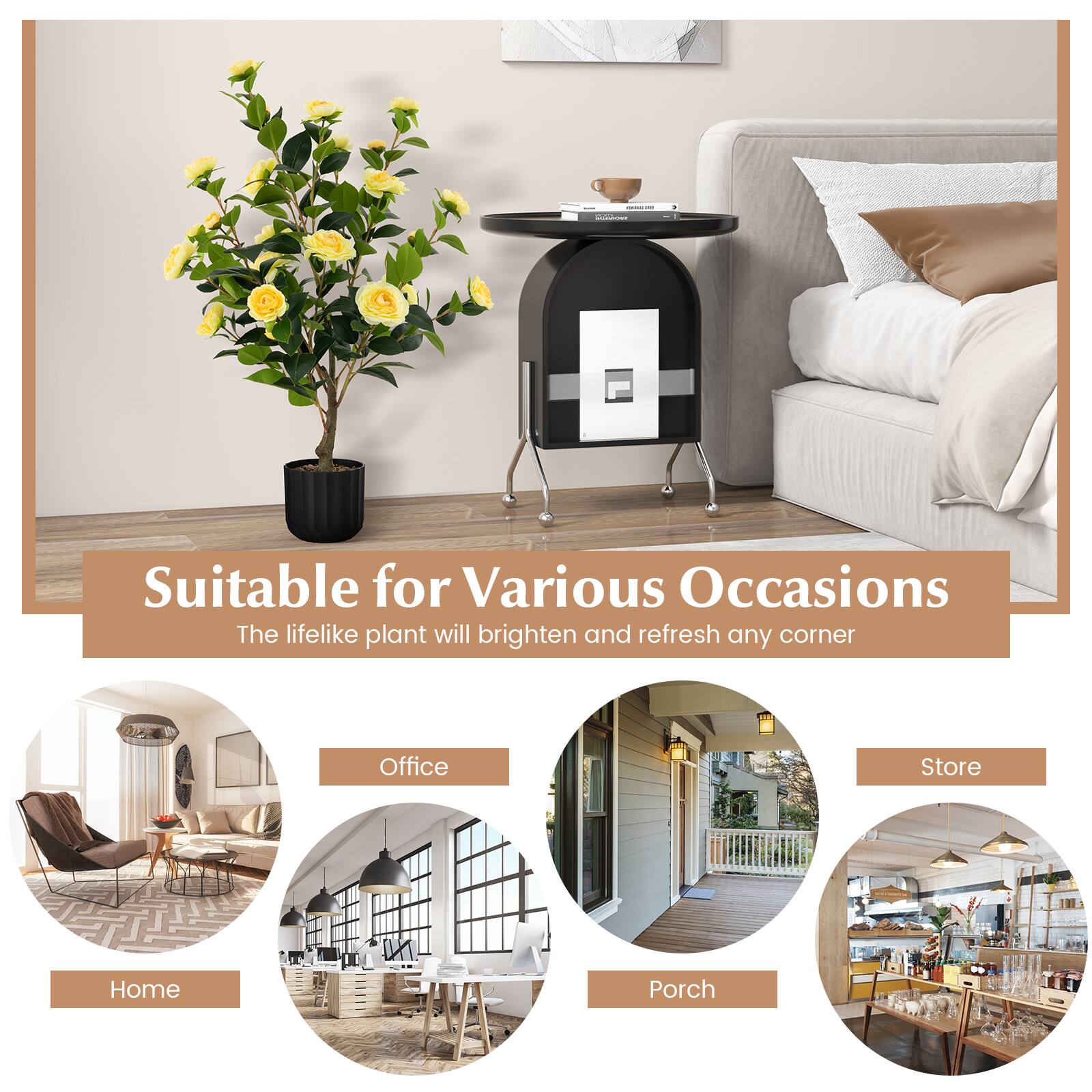 Suitable for Various Occasions  
The lifelike plant will brighten and refresh any corner  

Office  
Home  
Porch  
Store