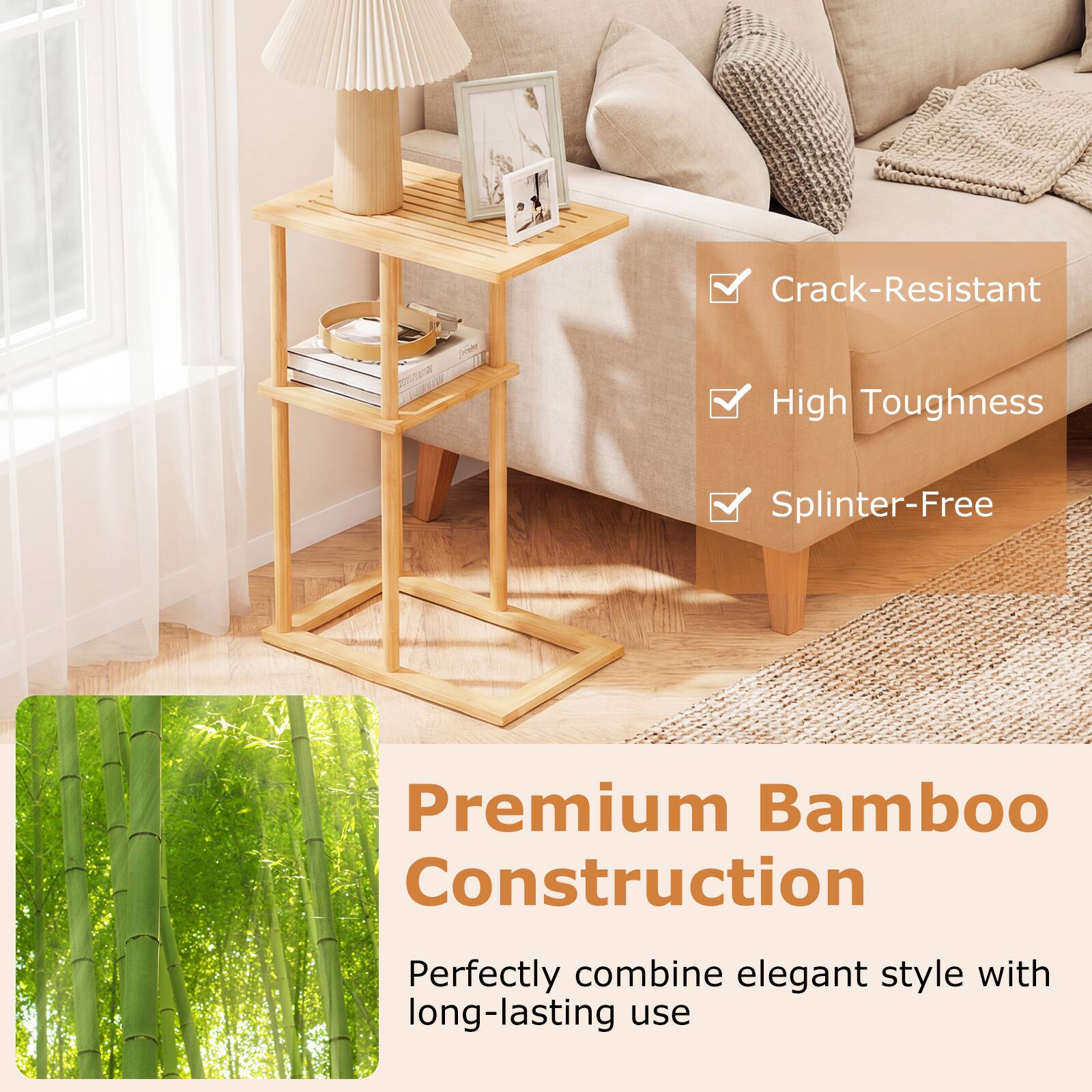 Crack-Resistant  
High Toughness  
Splinter-Free  

Premium Bamboo Construction  

Perfectly combine elegant style with long-lasting use