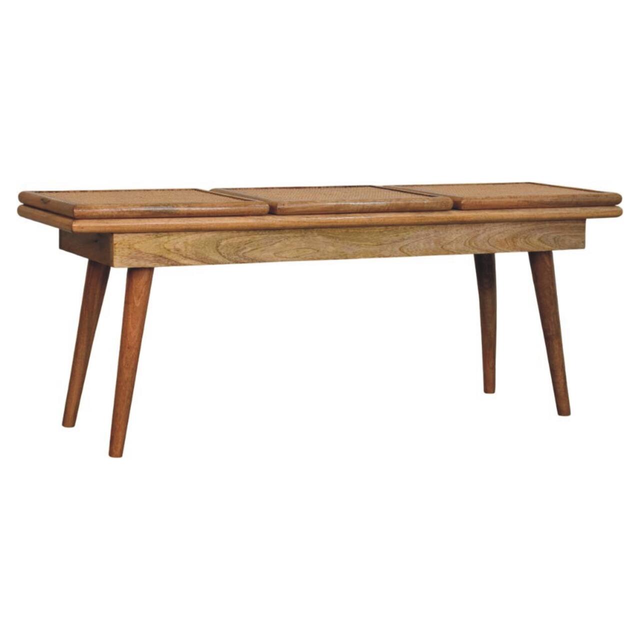 Angle. Artisan Furniture - Artisan Furniture Solid Wood Larissa Triple Accent Oak-ish Cane Bench, Brown - Brown.