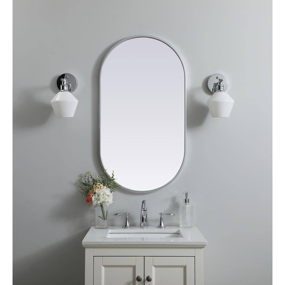 Front. Elegant Decor - Metal Frame Oval Mirror 20x36 Inch in Silver - Silver.