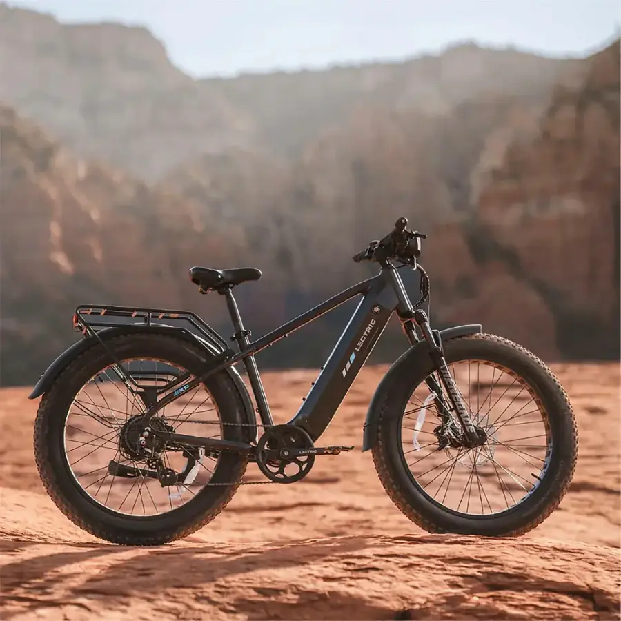 Alt View 5. Lectric eBikes - XPeak High-Step 2.0 Long-Range eBike (Max 80mi. Range/28mph Speed) + Rear Rack, Fenders, Headlight, Suspension Seat Post - Tempest Grey.