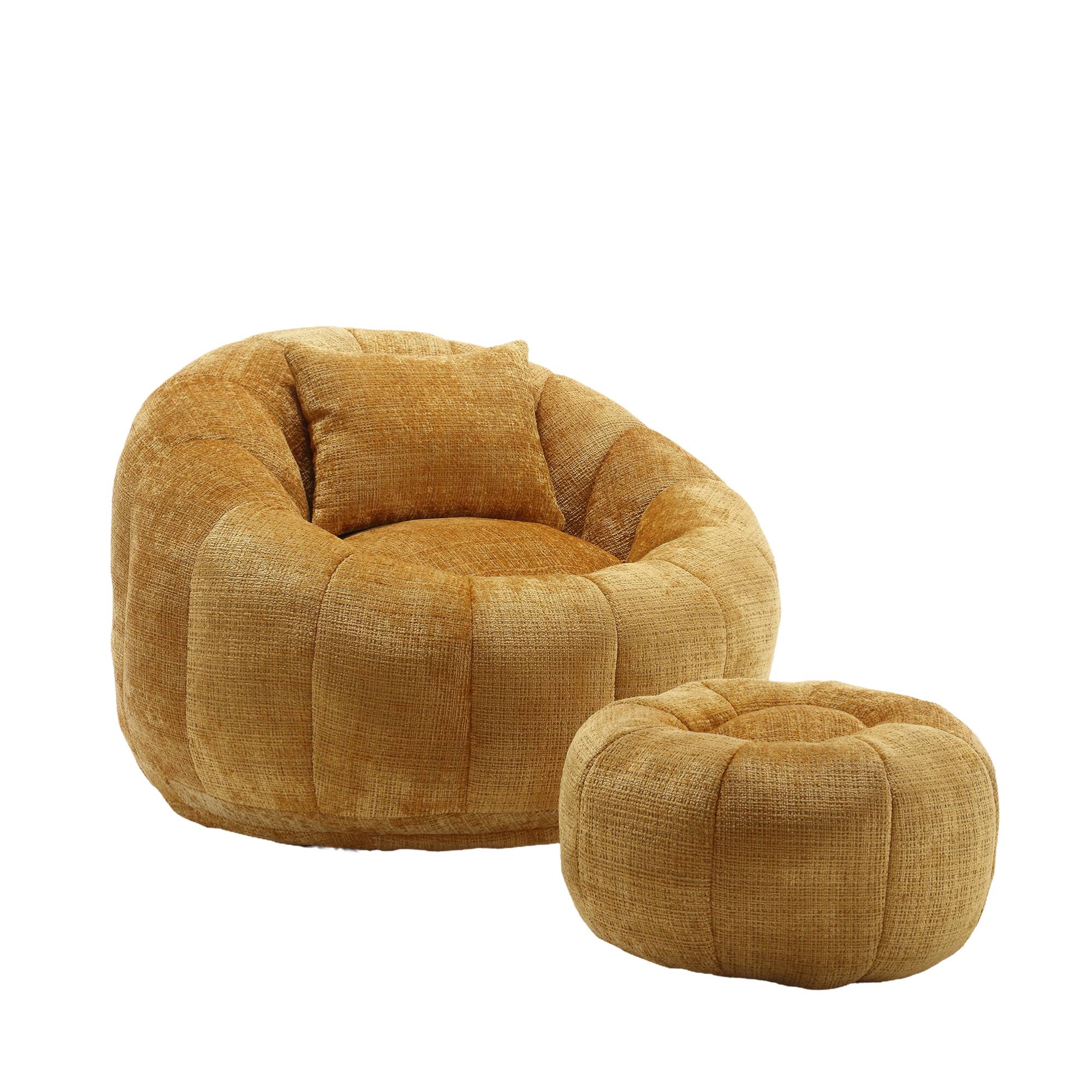 Alt View 8. GOODSILO - Modern Round Bean Bag Chair with Ottoman - Ultra Comfortable Lounge Sofa for Living Spaces - Yellow.