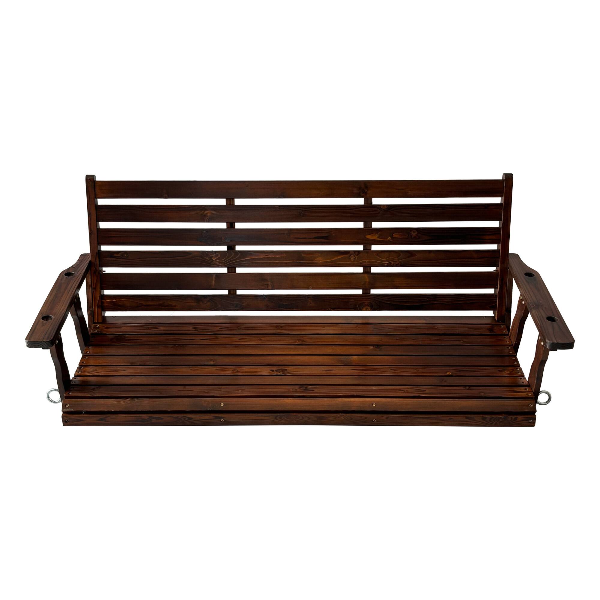 Back. Fortune Candy - Wooden Porch Swing with Chains & Springs, 880 LBS Heavy Duty Bench for Patio & Garden（Extra Large,3-Seater ） - Deep Brown.