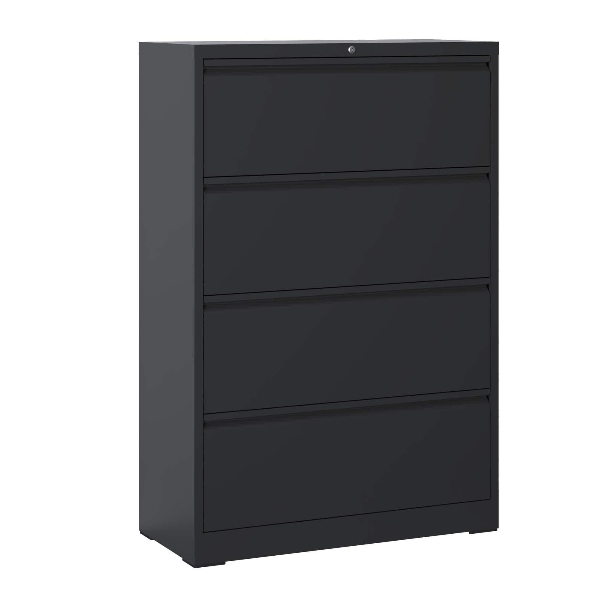 Mirfee - 4-Drawer Lateral File Cabinet with Lock, for Legal/Letter/A4/F4 Files - Black