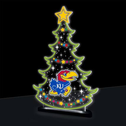 Front. Evergreen Enterprises - Kansas Jayhawks 10" LED Tabletop Christmas Tree Desklite Sign - Green.