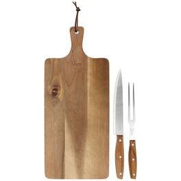 Gibson - Elite 3 Piece Acacia Wood Serving Board with Carving Knife and Fork - Brown
